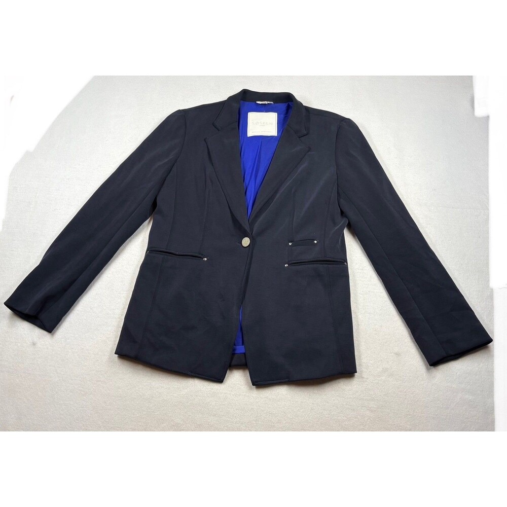 Sosken Studios Marisa Minicucci Blazer Womens 3 Navy Blue One Button Mesh Lined
